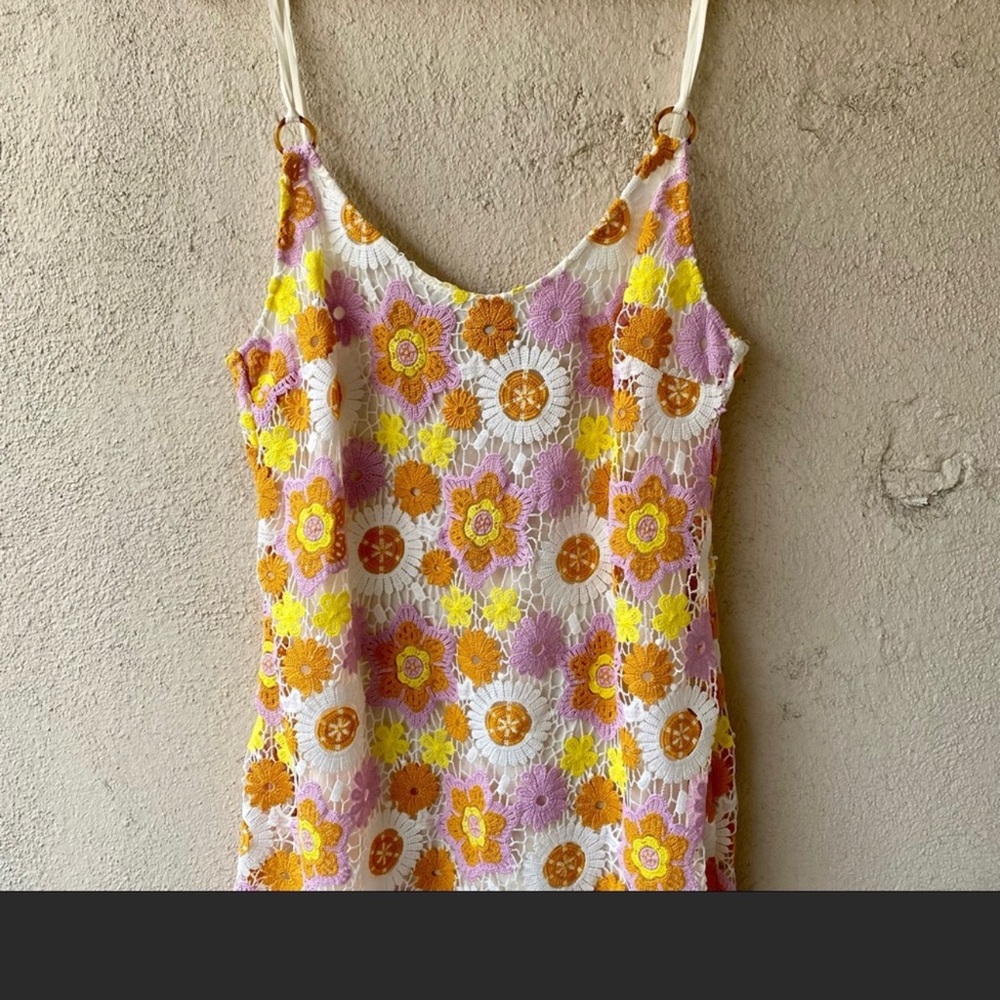 NWT Zara Crochet Floral Midi Dress Retro Medium